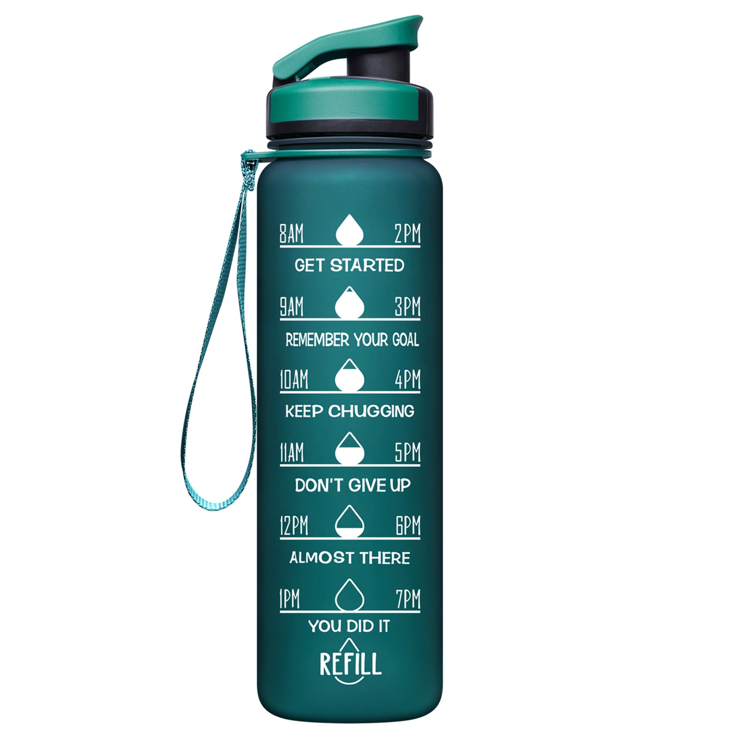 Elvira 32oz Motivational Time Marker Large Water Bottle with Removable Strainer