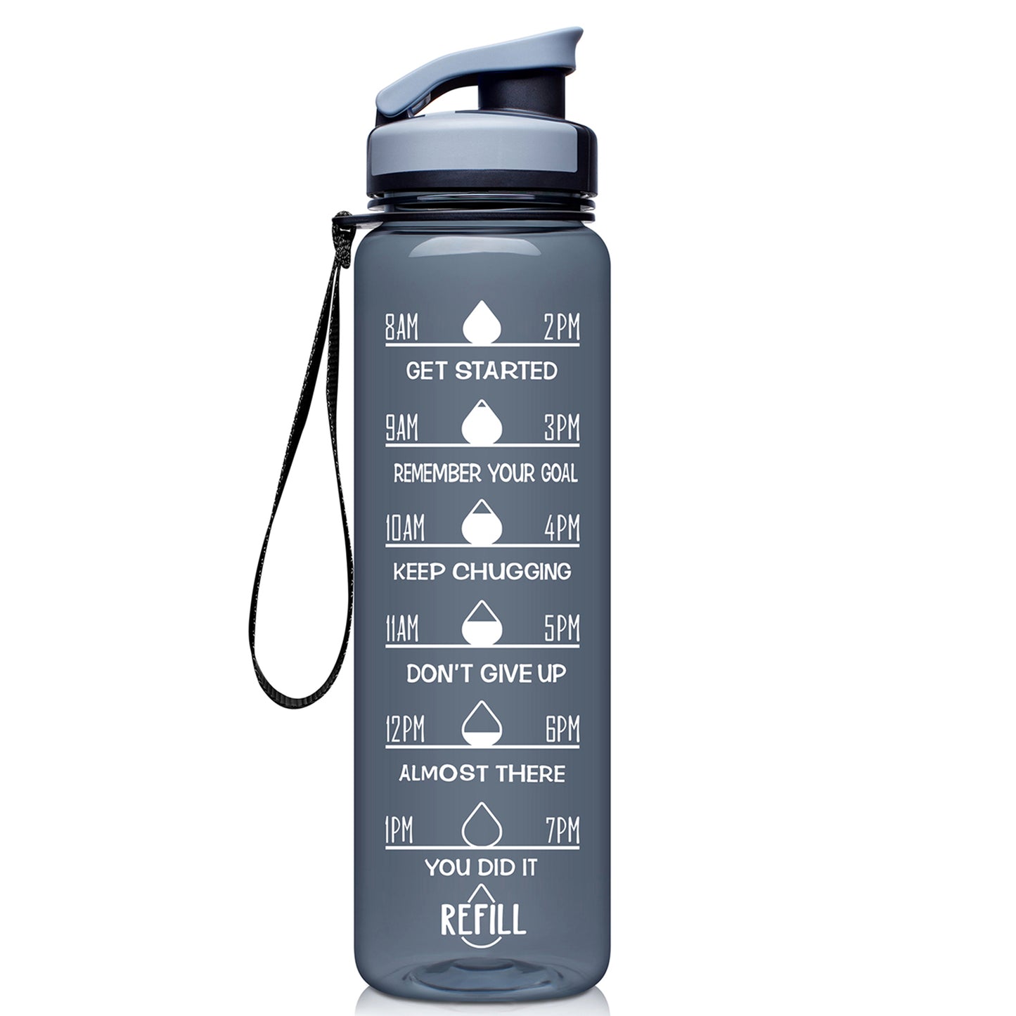 Elvira 32oz Motivational Time Marker Large Water Bottle with Removable Strainer