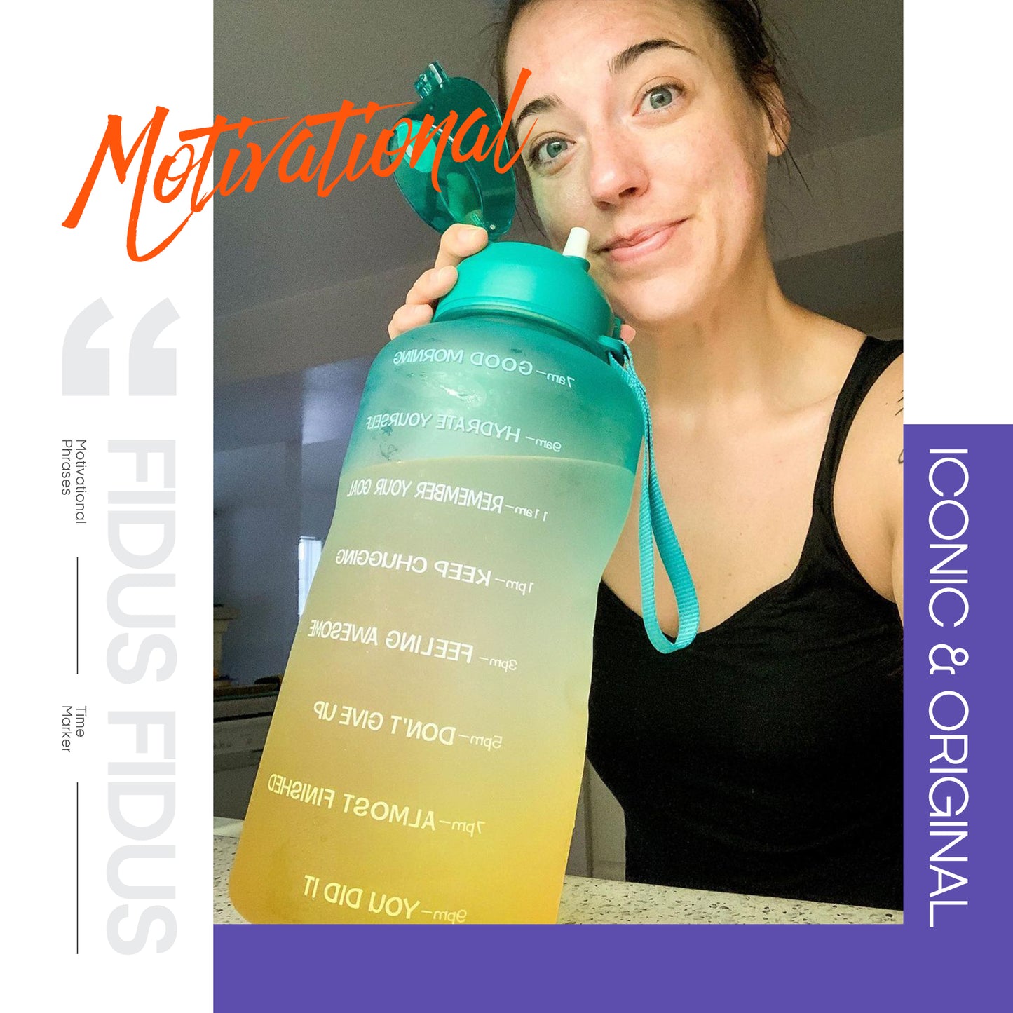 Fidus 128oz Motivational Water Bottle with Time Marker & Straw