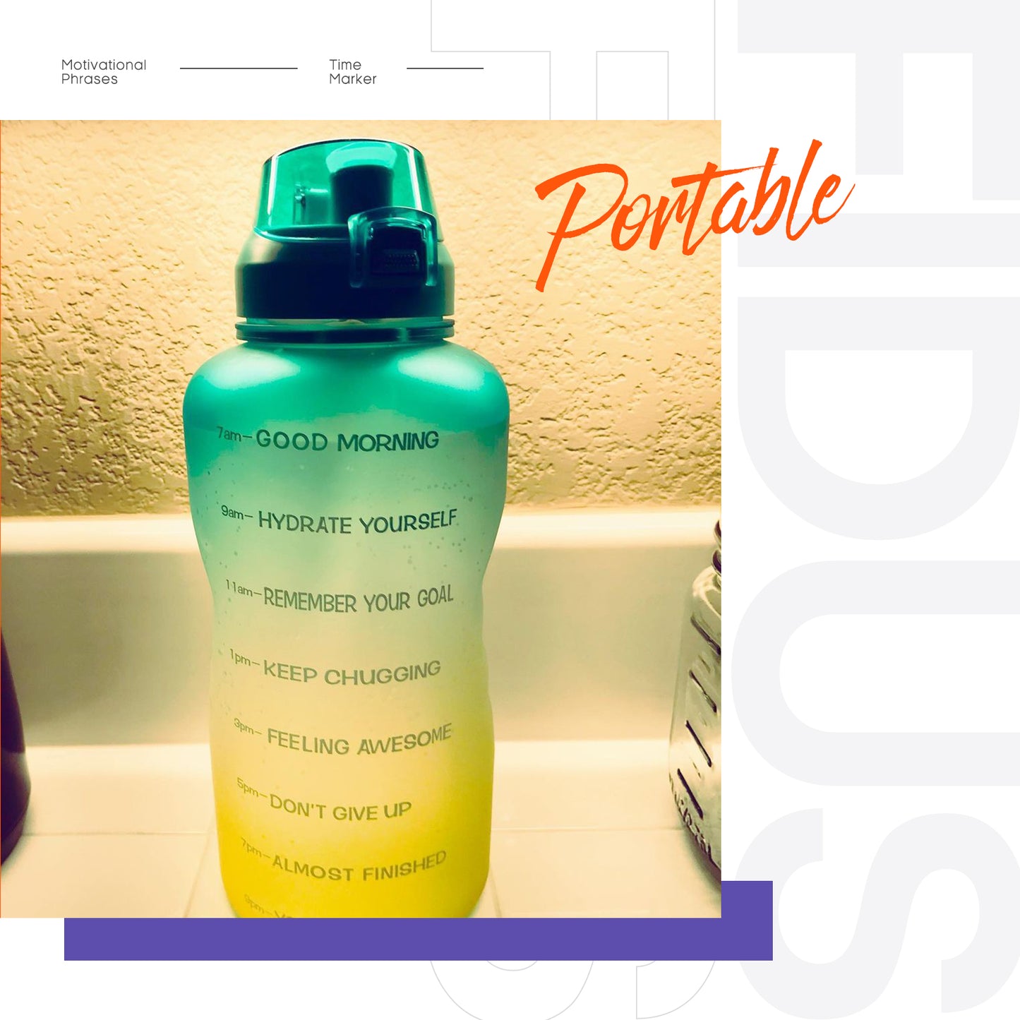 Fidus 128oz Motivational Water Bottle with Time Marker & Straw