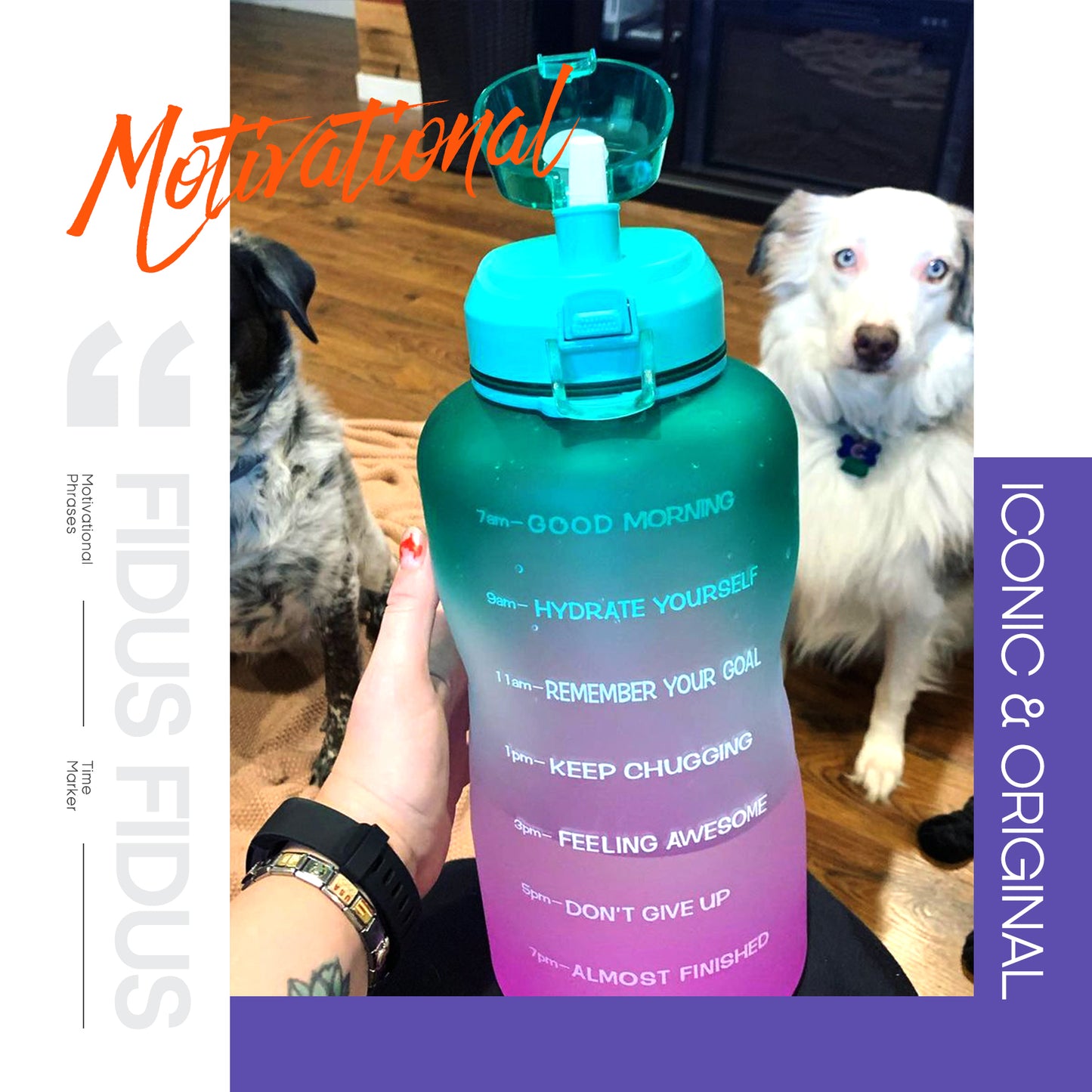Fidus 128oz Motivational Water Bottle with Time Marker & Straw