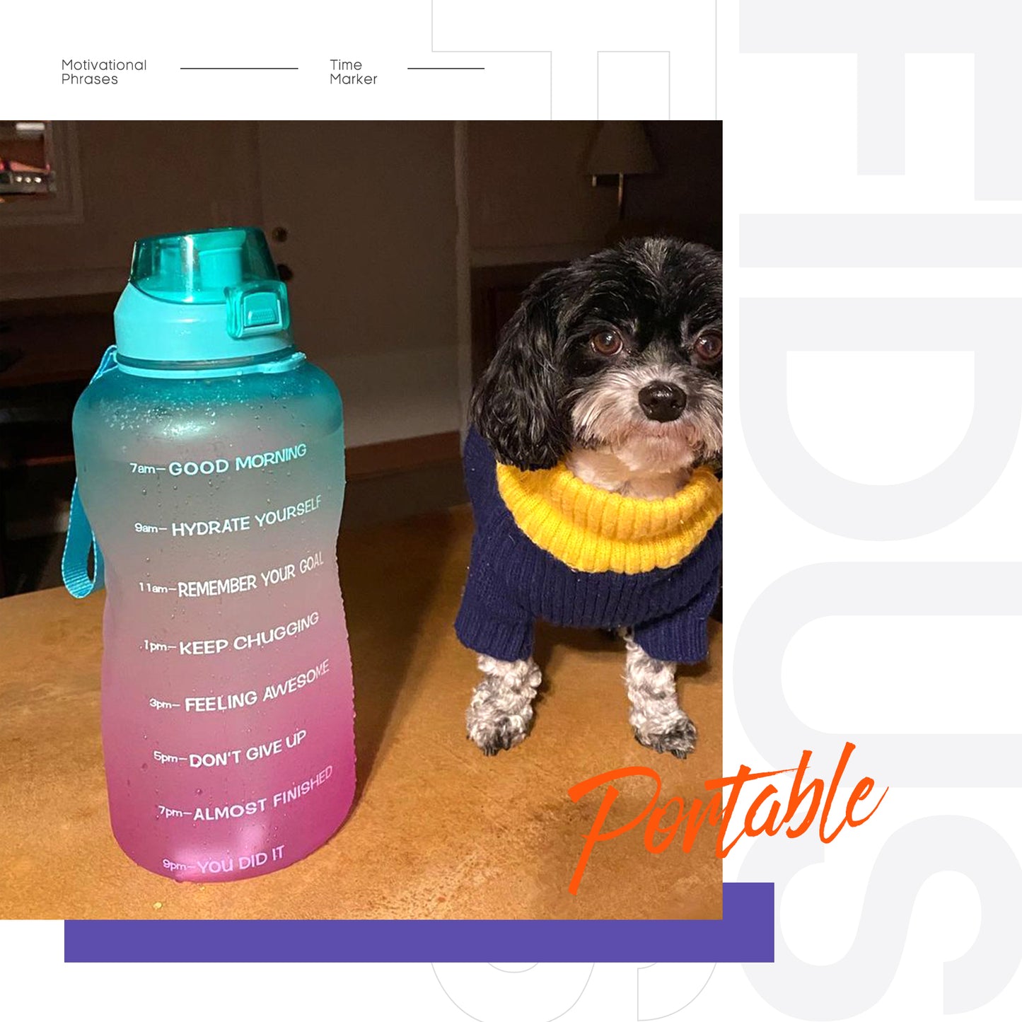 Fidus 128oz Motivational Water Bottle with Time Marker & Straw