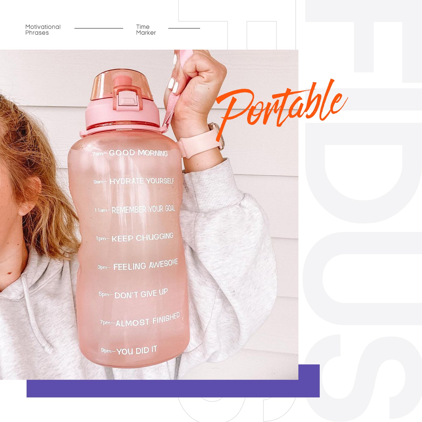 Fidus 128oz Motivational Water Bottle with Time Marker & Straw