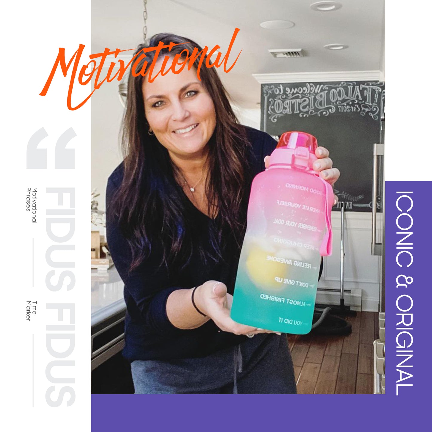 Fidus 128oz Motivational Water Bottle with Time Marker & Straw