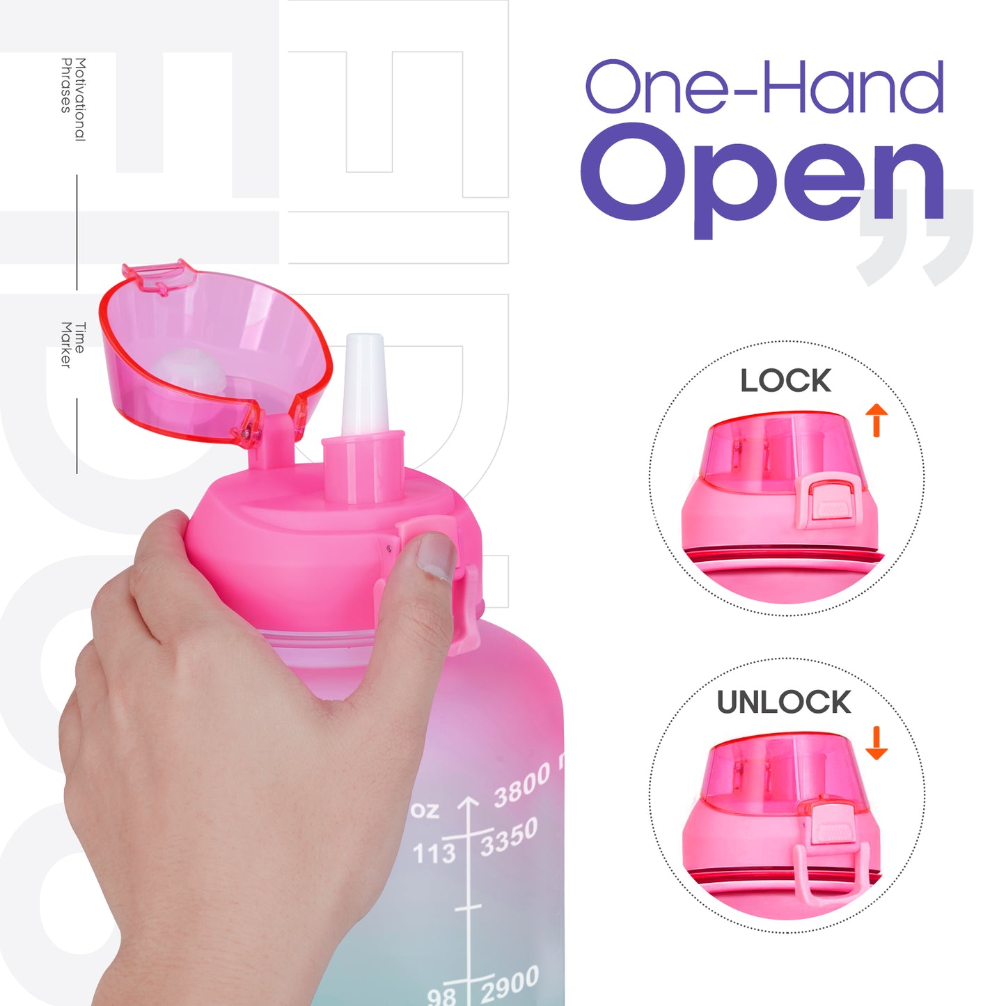 Fidus 128oz Motivational Water Bottle with Time Marker & Straw