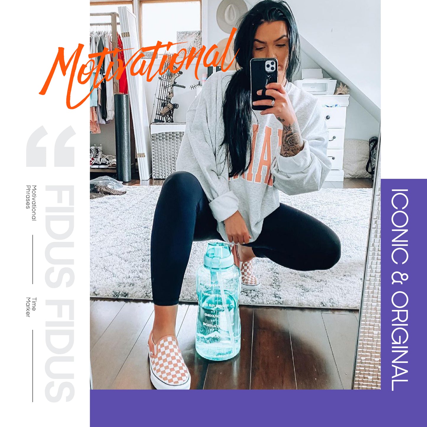 Fidus 128oz Motivational Water Bottle with Time Marker & Straw