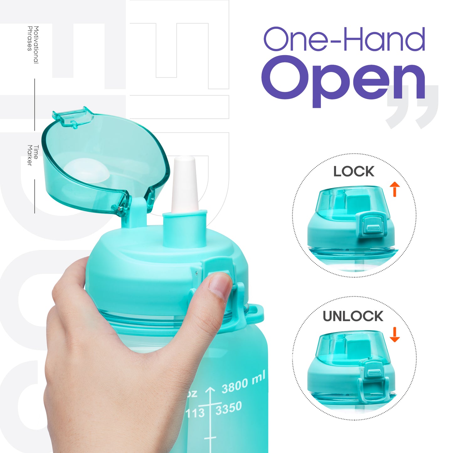 Fidus 128oz Motivational Water Bottle with Time Marker & Straw