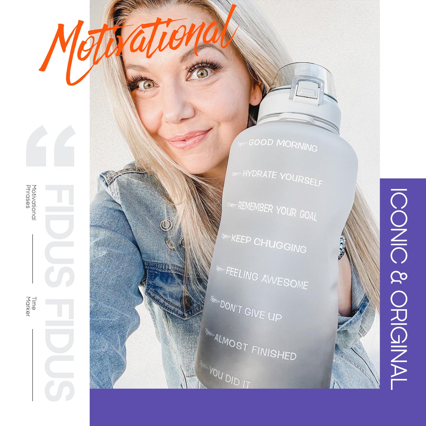 Fidus 128oz Motivational Water Bottle with Time Marker & Straw