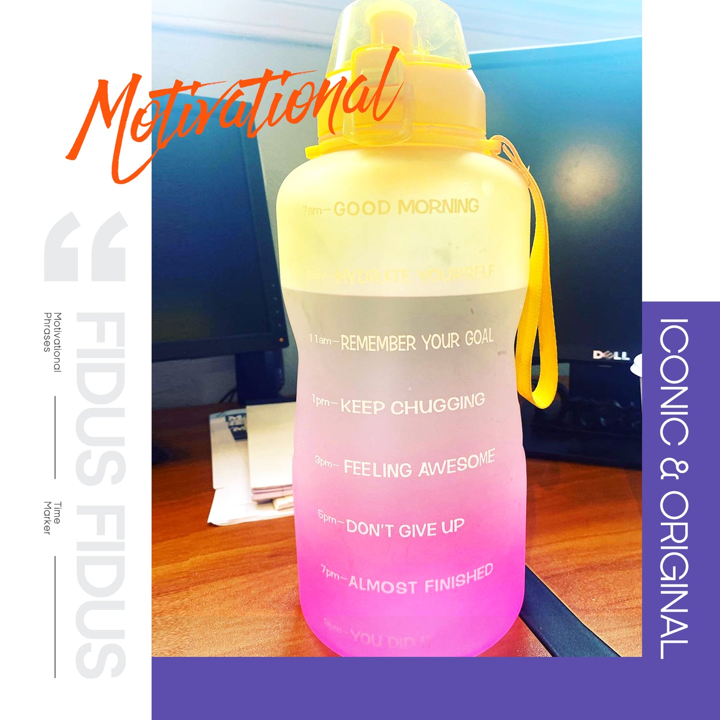 Fidus 128oz Motivational Water Bottle with Time Marker & Straw