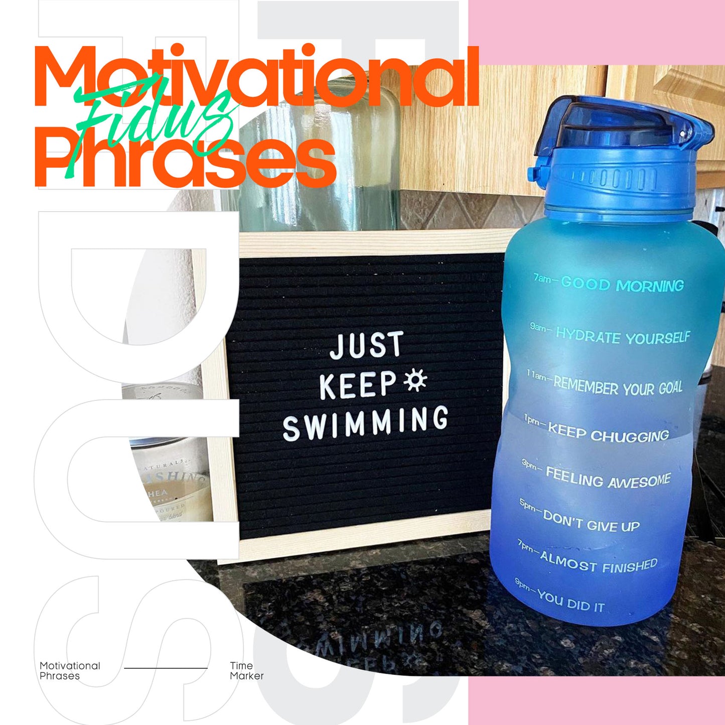 Fidus 128oz Motivational Water Bottle with Paracord Handle & Removable Straw