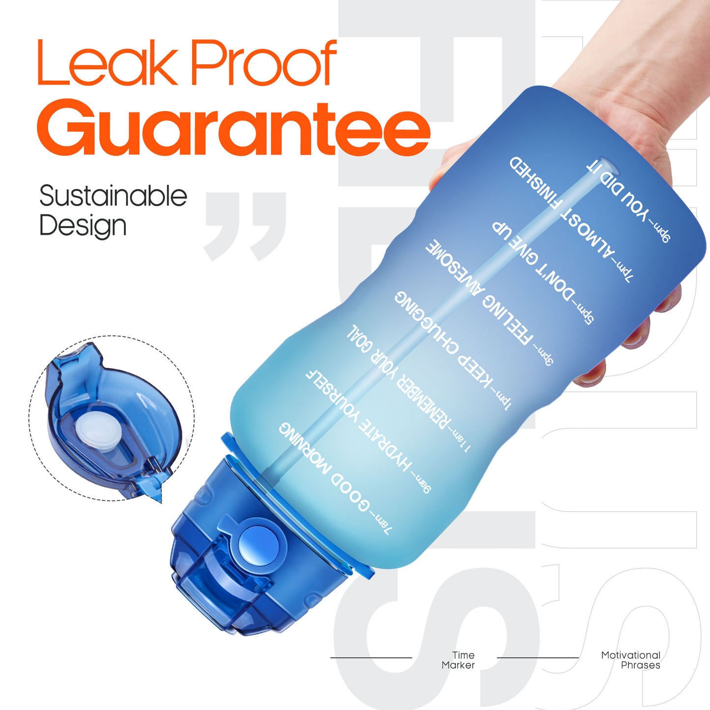 Fidus 128oz Motivational Water Bottle with Paracord Handle & Removable Straw
