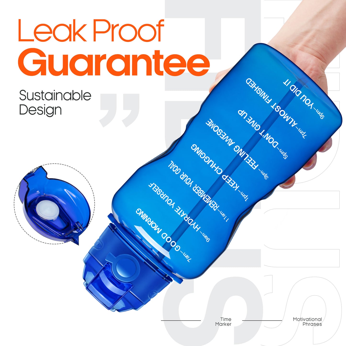 Fidus 128oz Motivational Water Bottle with Paracord Handle & Removable Straw