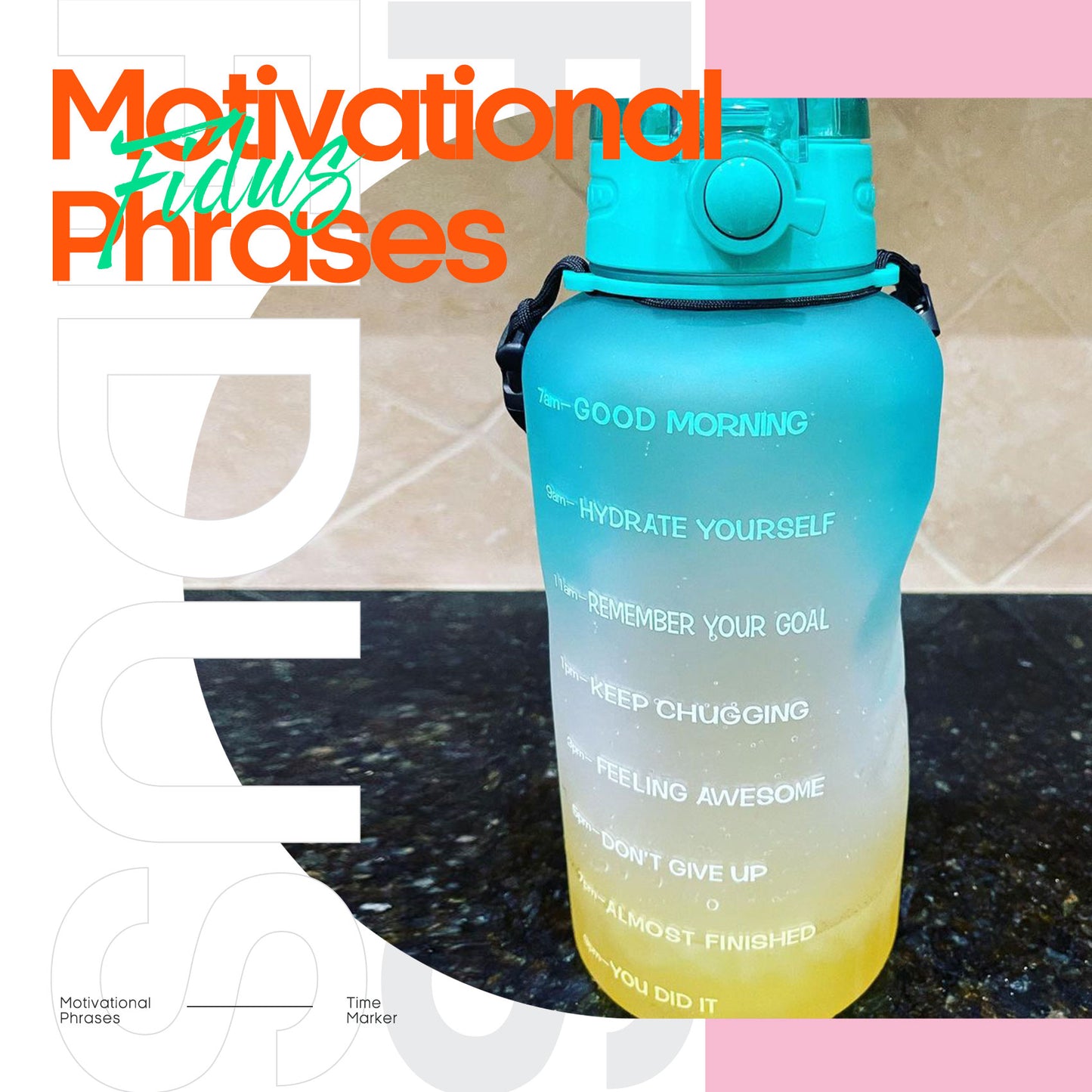 Fidus 128oz Motivational Water Bottle with Paracord Handle & Removable Straw