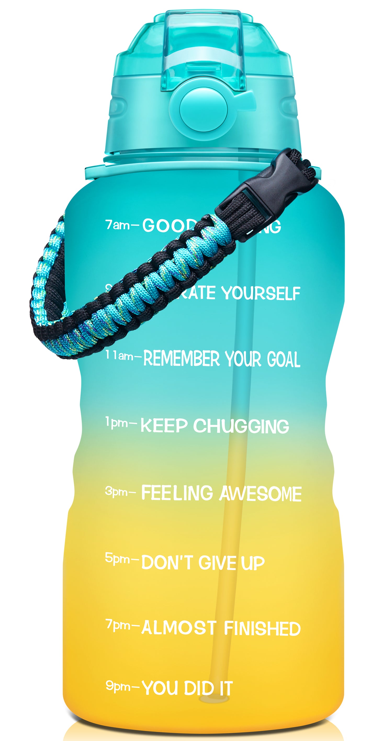 Fidus 128oz Motivational Water Bottle with Paracord Handle & Removable Straw