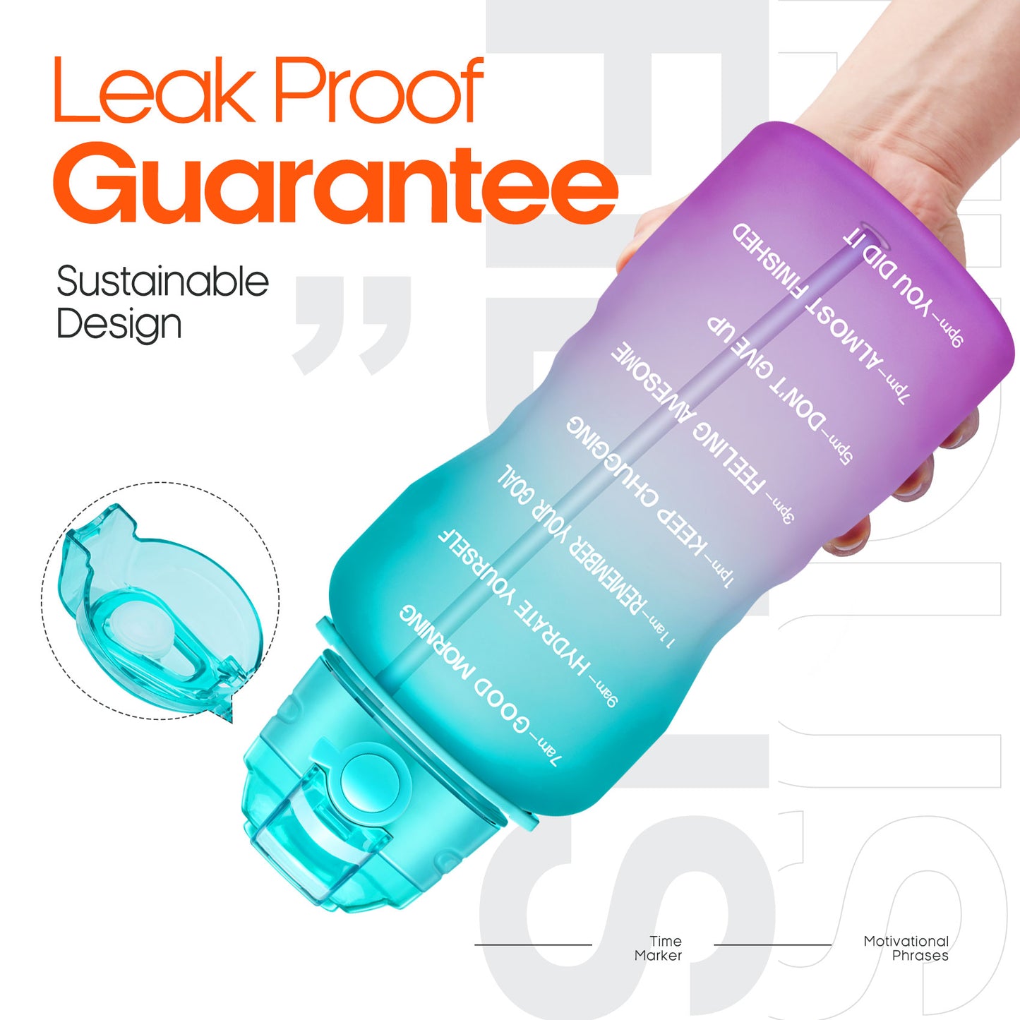 Fidus 128oz Motivational Water Bottle with Paracord Handle & Removable Straw
