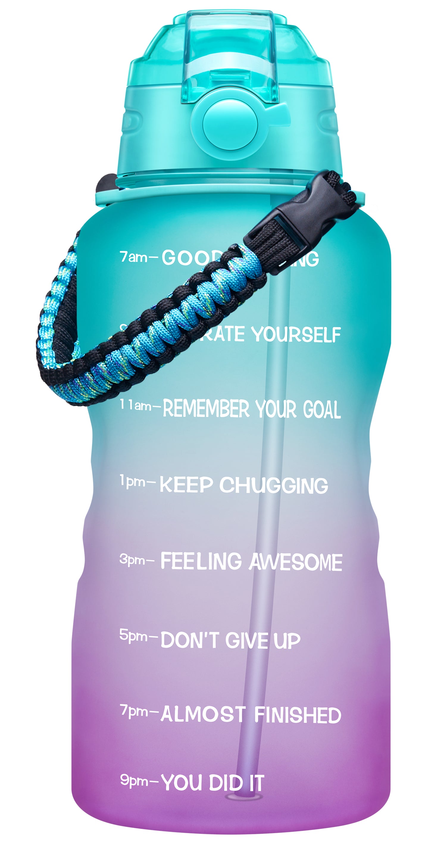 Fidus 128oz Motivational Water Bottle with Paracord Handle & Removable Straw
