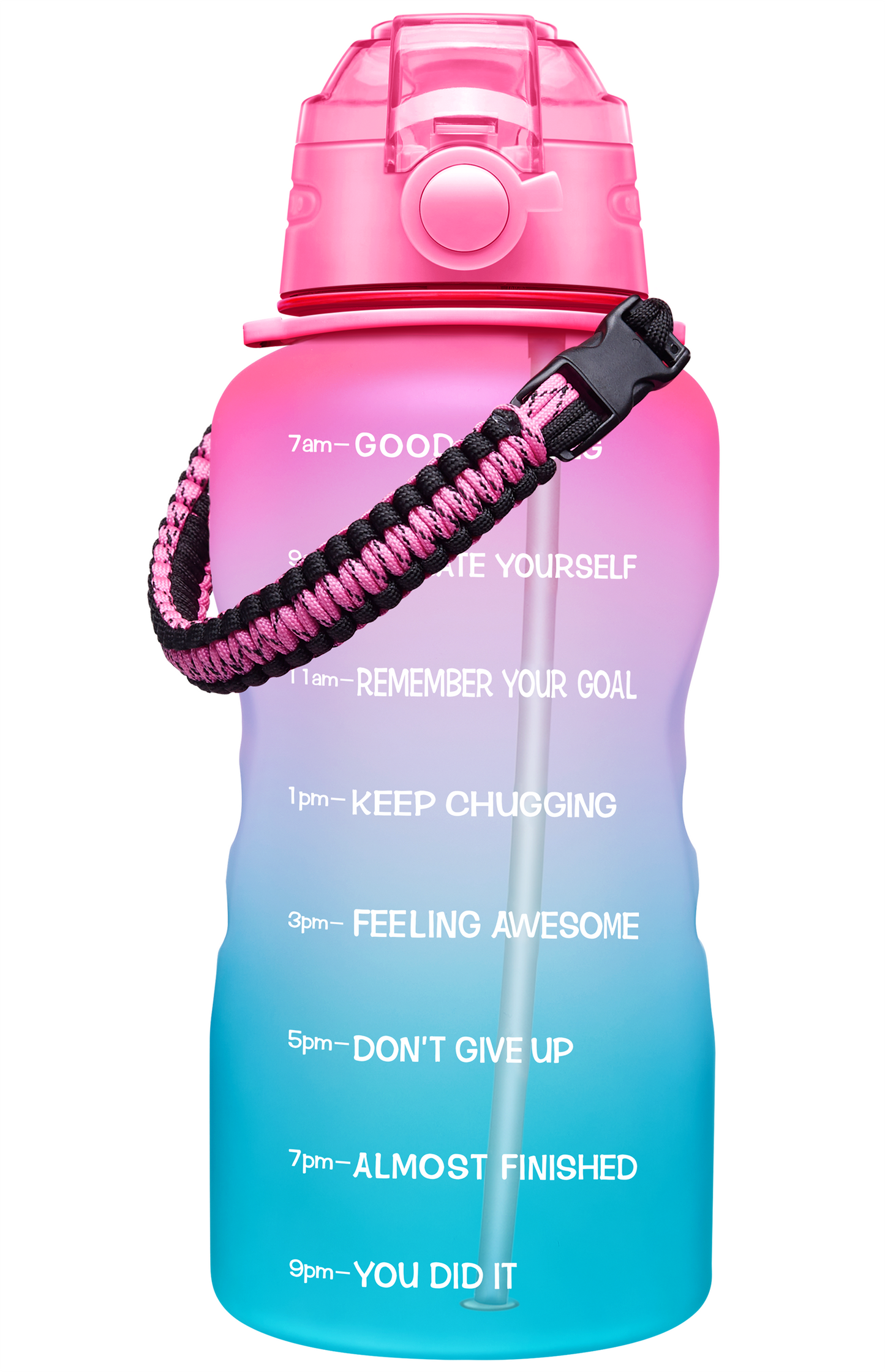 Fidus 128oz Motivational Water Bottle with Paracord Handle & Removable Straw