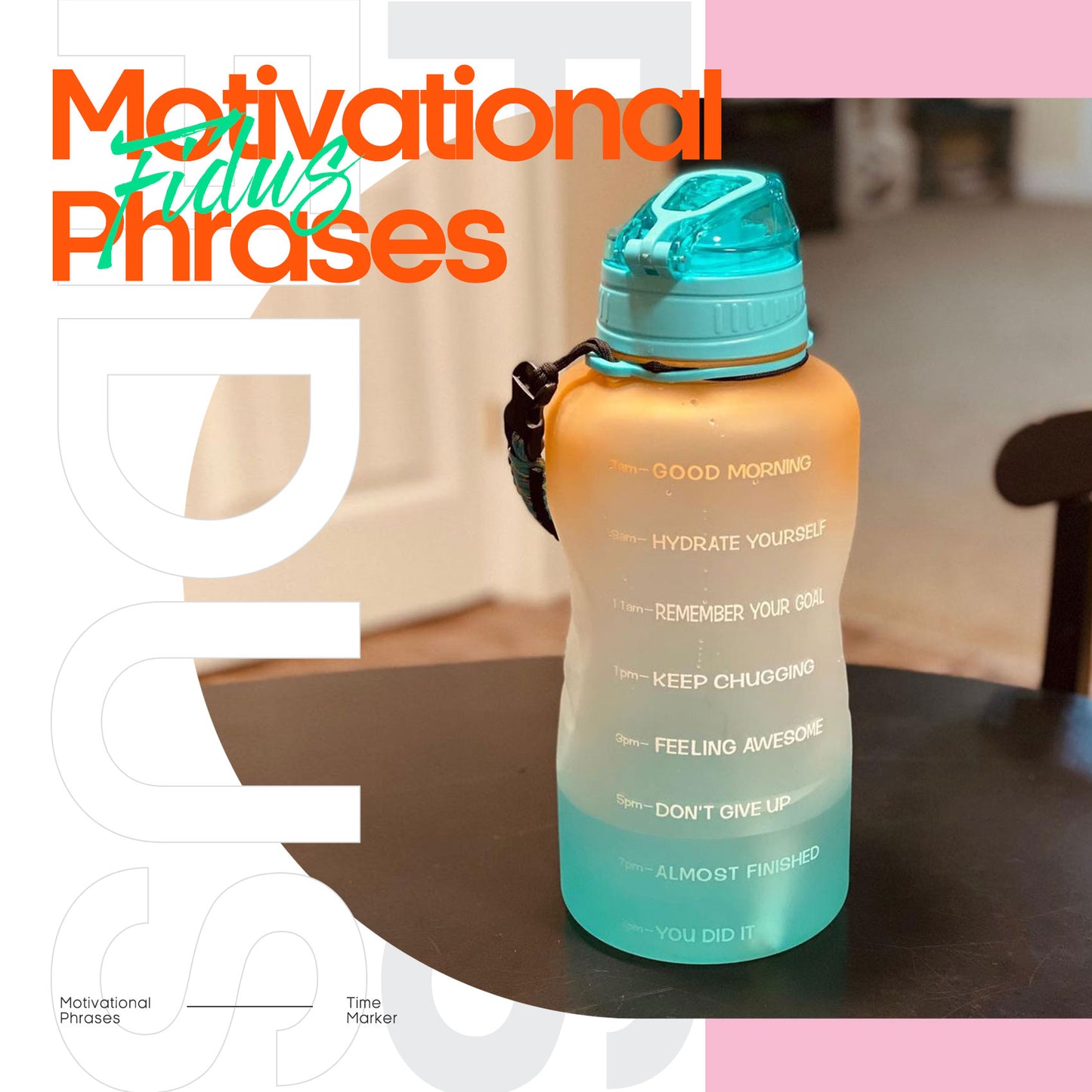 Fidus 128oz Motivational Water Bottle with Paracord Handle & Removable Straw