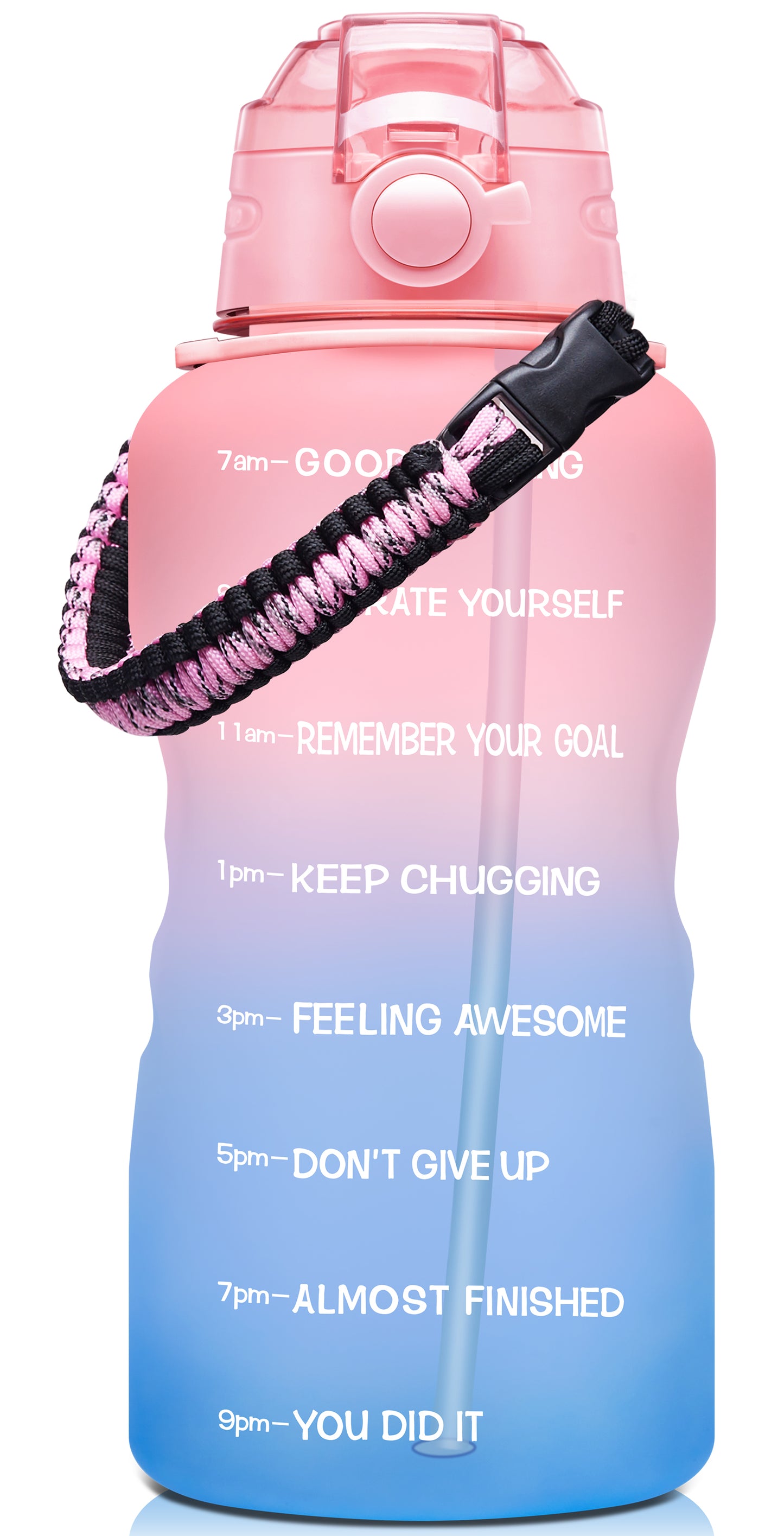 Fidus 128oz Motivational Water Bottle with Paracord Handle & Removable Straw
