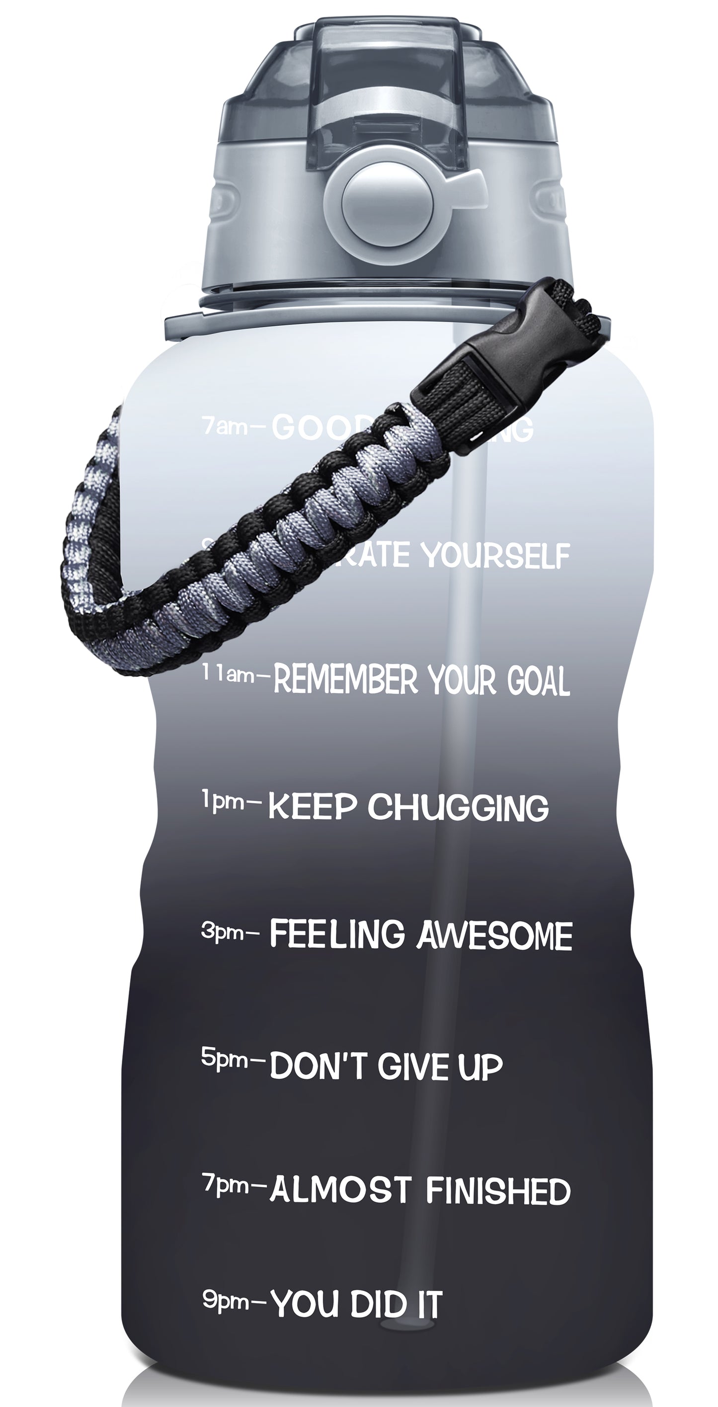 Fidus 128oz Motivational Water Bottle with Paracord Handle & Removable Straw