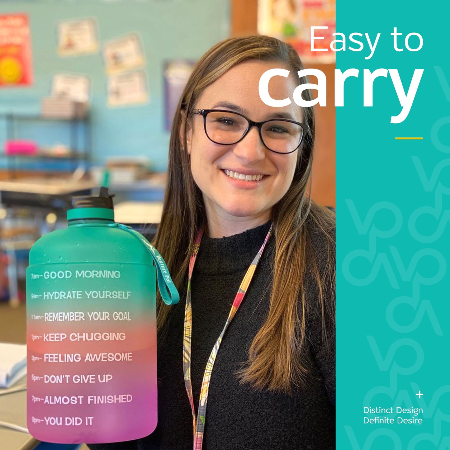 Venture Pal 64oz Motivational Quote Water Bottle with 2 Lids