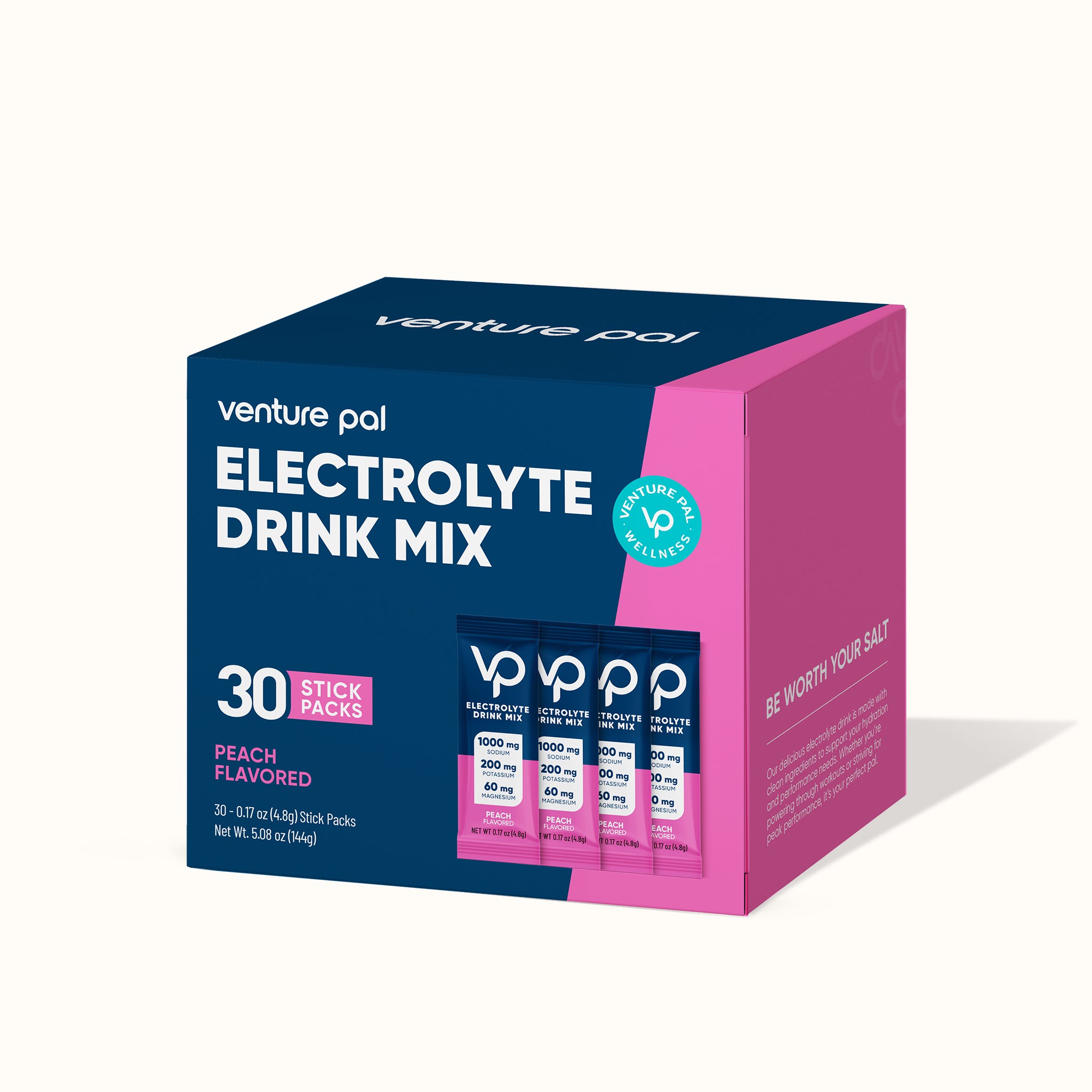 High Sodium Sugar Free Electrolytes Powder Packet -Peach Salt - 30 Sticks