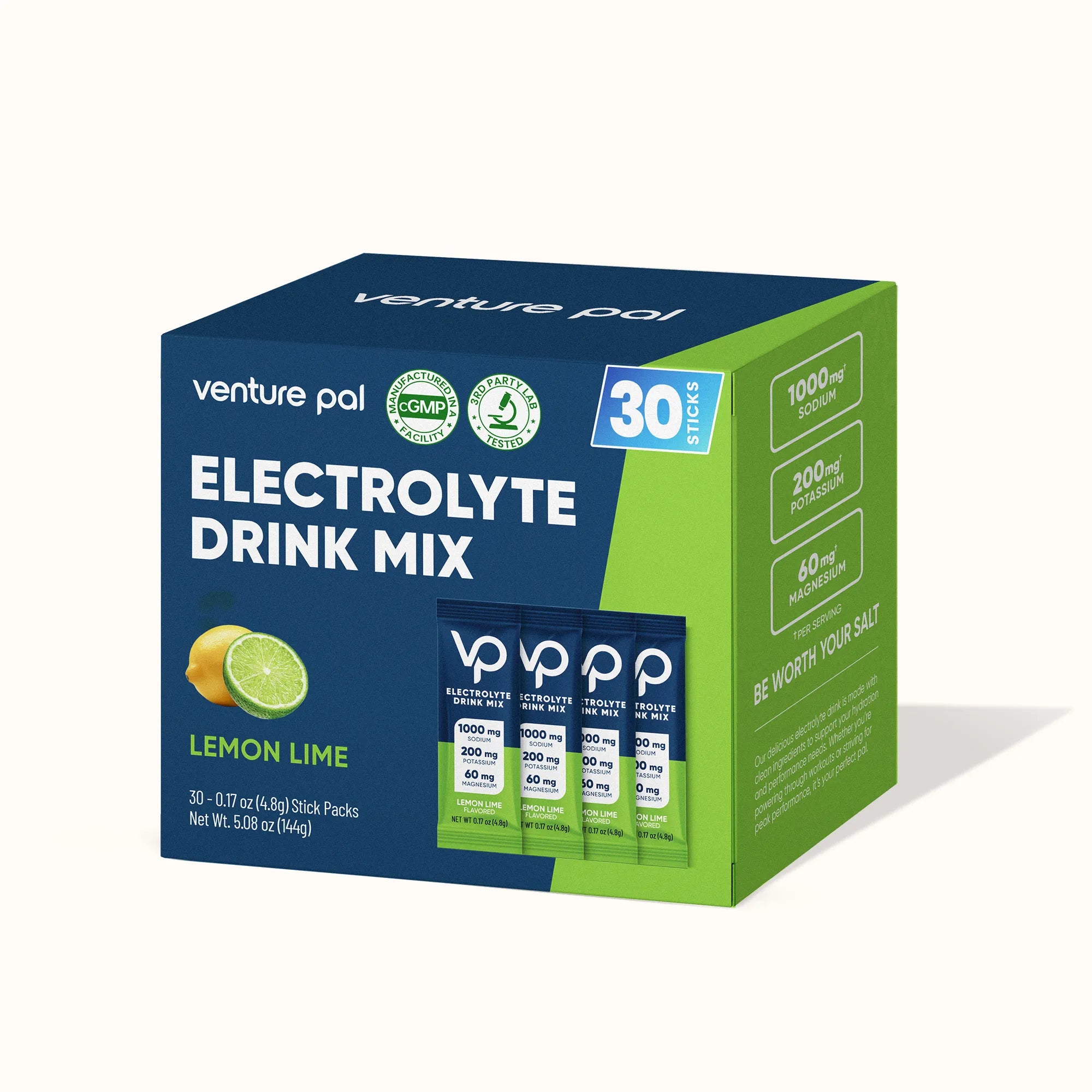 High Sodium Sugar Free Electrolytes Powder Packet - Lemon Lime Salt - 30 Sticks