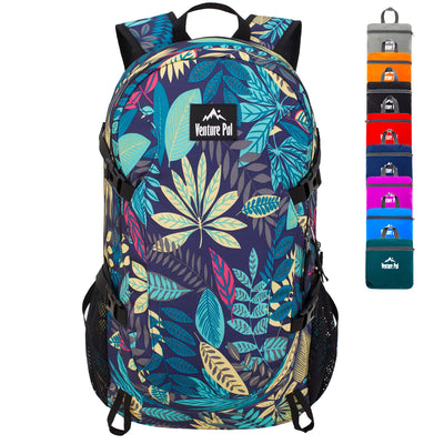 Venture Pal Purple Leaf Pattern Wet Pocket Design 40L Nylon Backpack