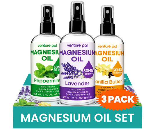 Venture Pal 3 Packs Portable Topical Magnesium Oil Spray for Feet - Vanilla,Mint,Lavender