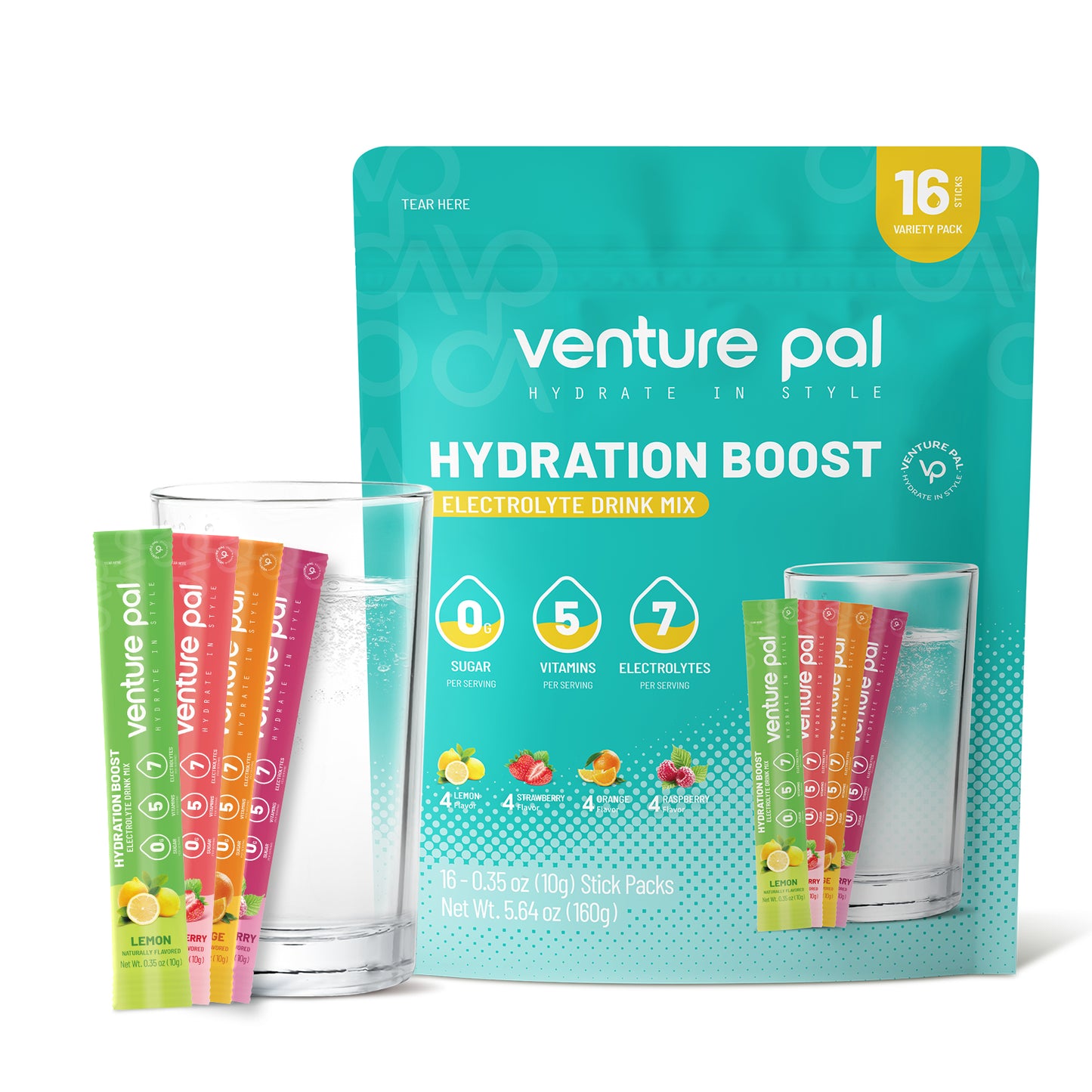 Venture Pal 64 oz Motivational Water Bottle with Storage Sleeve and Zero Sugar Electrolyte Powder Strawberry Flavor
