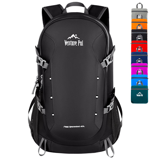 Venture Pal Black 40L Nylon Backpack with Wet Pocket and Multi Compartment