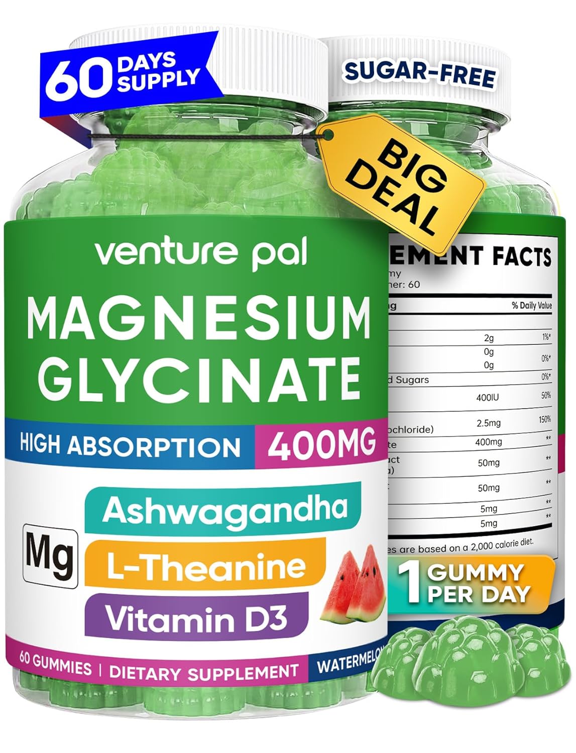 Venture Pal 60 Day Supply Magnesium Glycinate Gummies - Watermelon