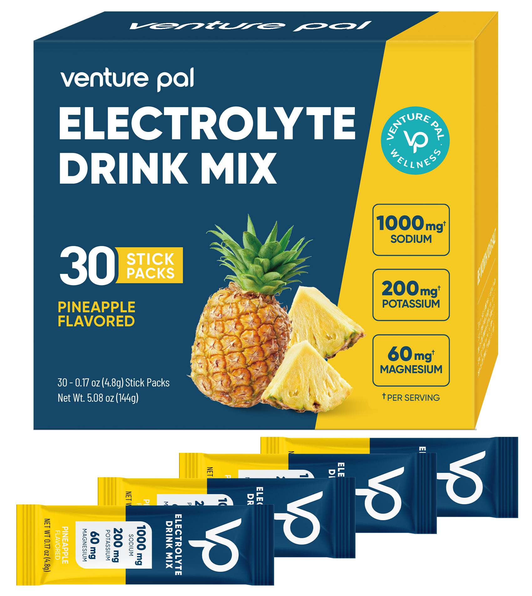 High Sodium Sugar Free Electrolytes Powder Packet - Pineapple Salt - 30 Sticks