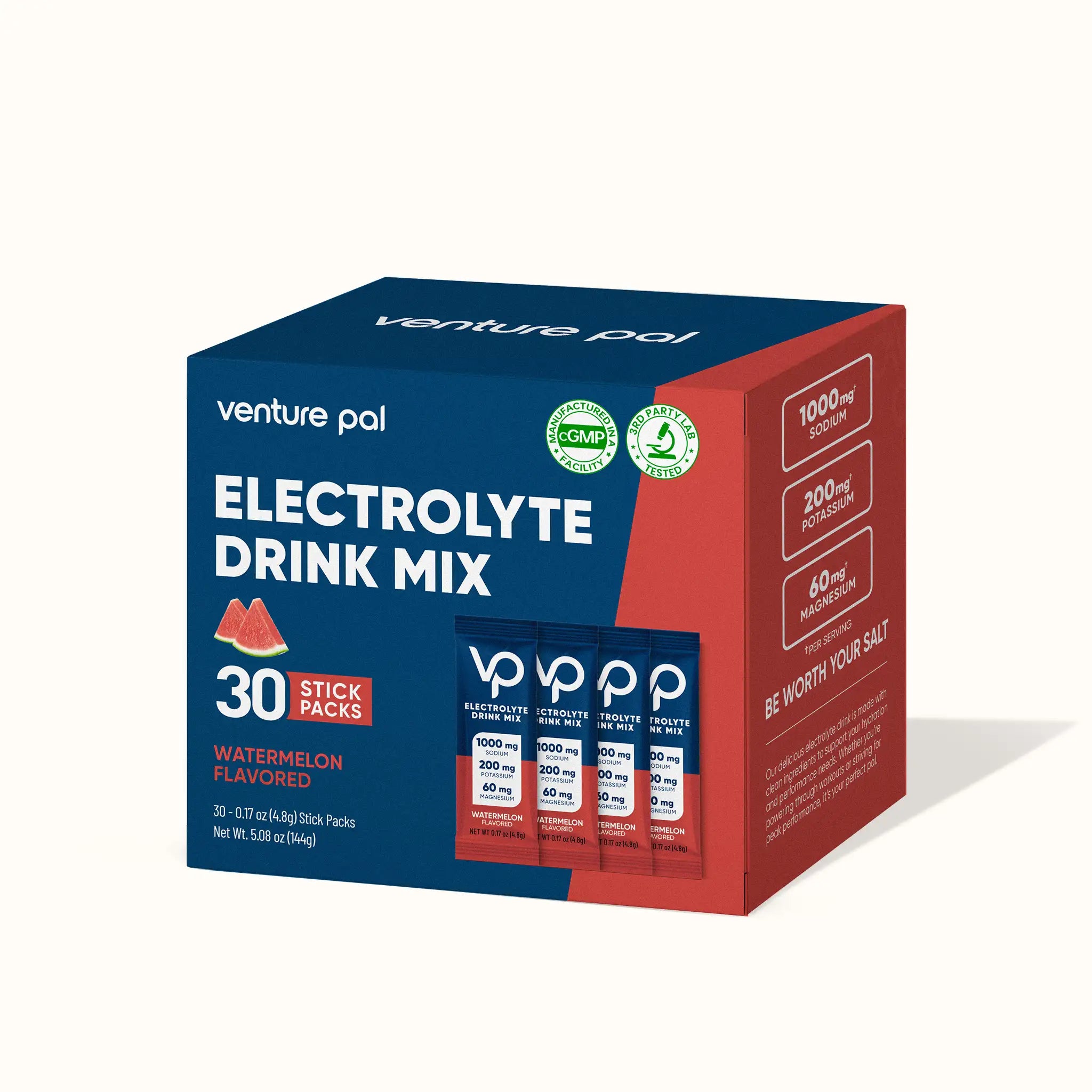 High Sodium Sugar Free Electrolytes Powder Packet -  Watermelon Salt - 30 Sticks
