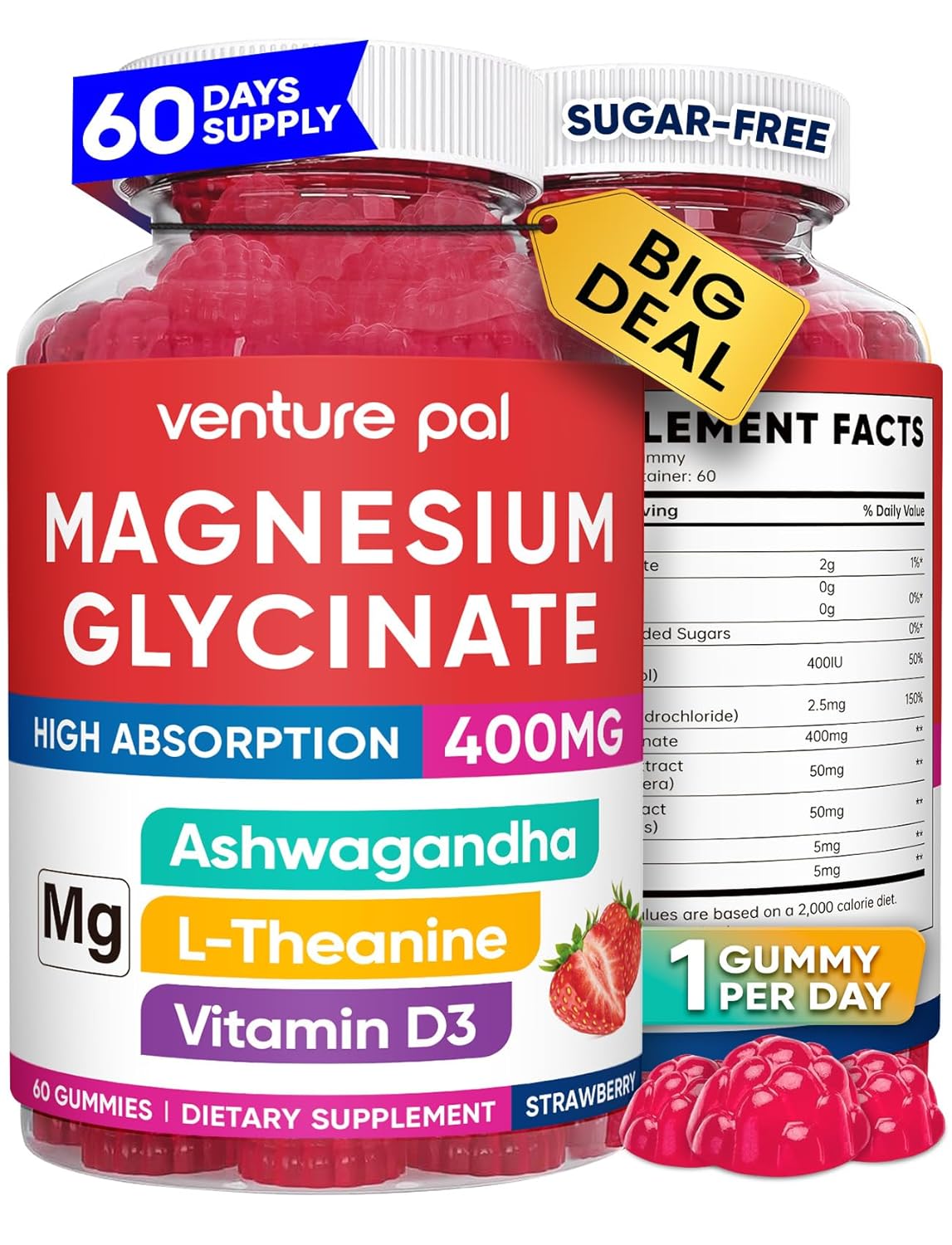 Venture Pal 60 Day Supply Magnesium Glycinate Gummies - Strawberry