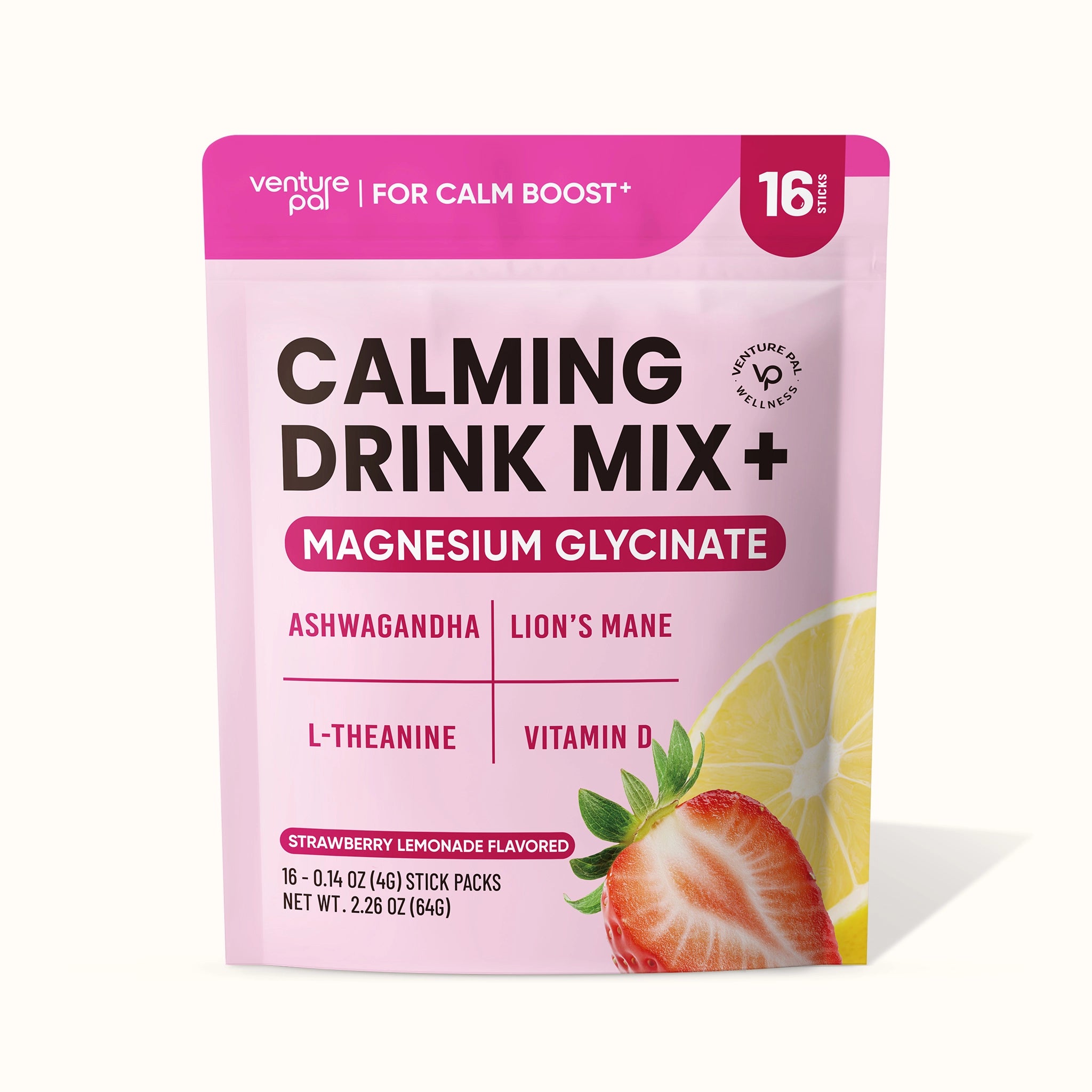 Magnesium Glycinate Powdered Drink Mix - Strawberry Lemonade- 16 Sticks