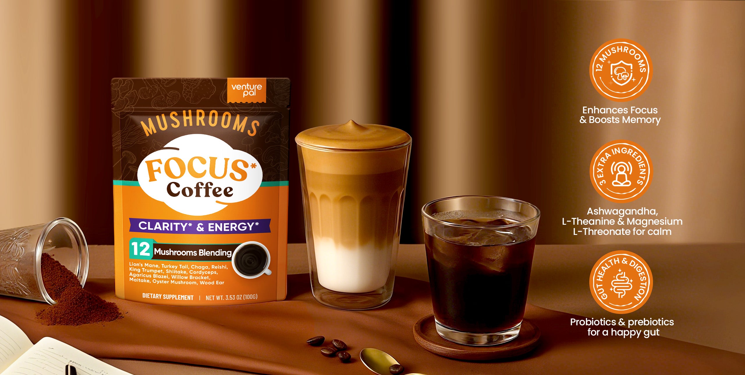 12 Mushrooms Focus Coffee - 40 Servings