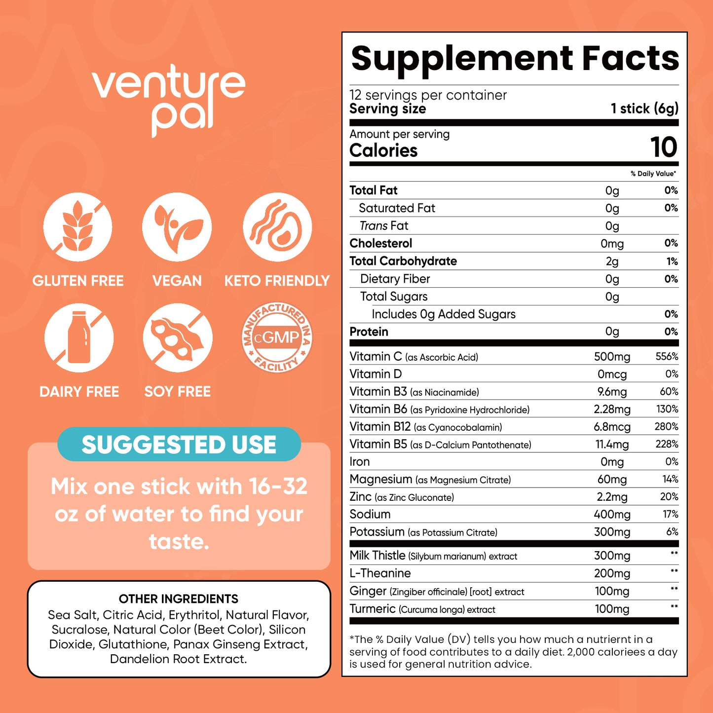 Venture Pal Liver Support Sugar Free Electrolyte Powder Packets - Grapefruit- 12 Sticks