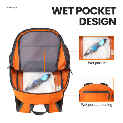 Venture Pal Orange 40L Nylon Backpack with Wet Pocket and Multi Compartment