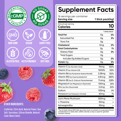 Magnesium Glycinate Powdered Drink Mix - Mixed Berry- 16 Sticks