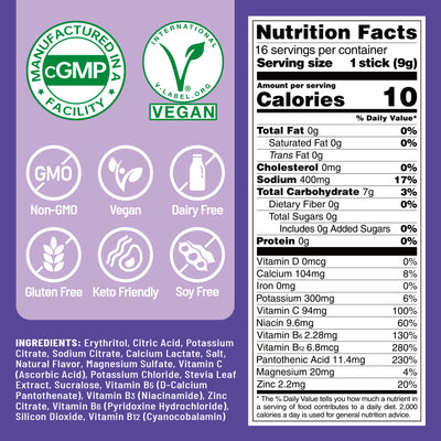 Sugar Free Electrolyte Powder Packets - Grape Flavor - 16 Sticks