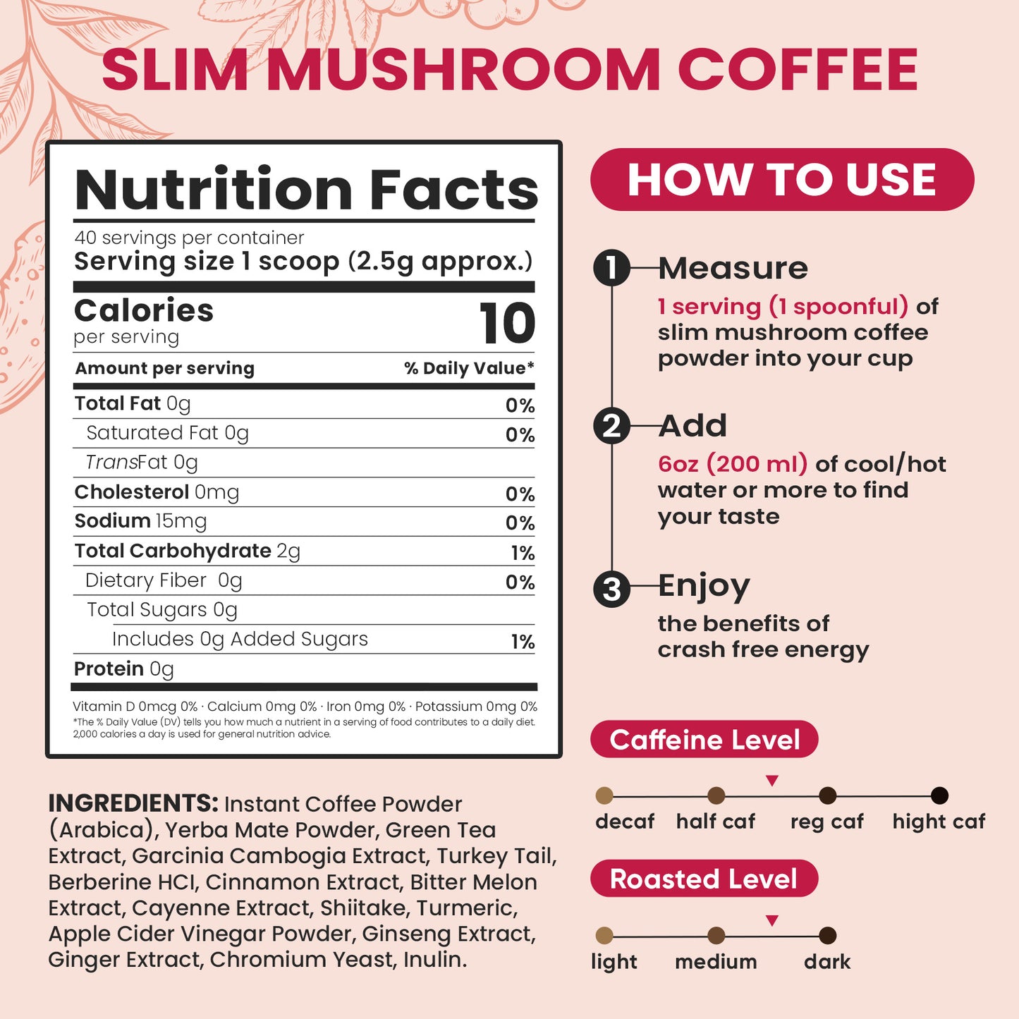 Venture Pal Slim Mushroom Coffee for Weight Loss, 40 Servings