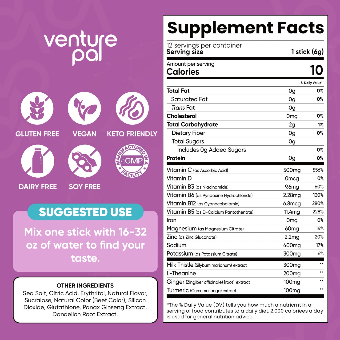 Venture Pal Liver Support Sugar Free Electrolyte Powder Packets - Mixed Berry - 12 Sticks