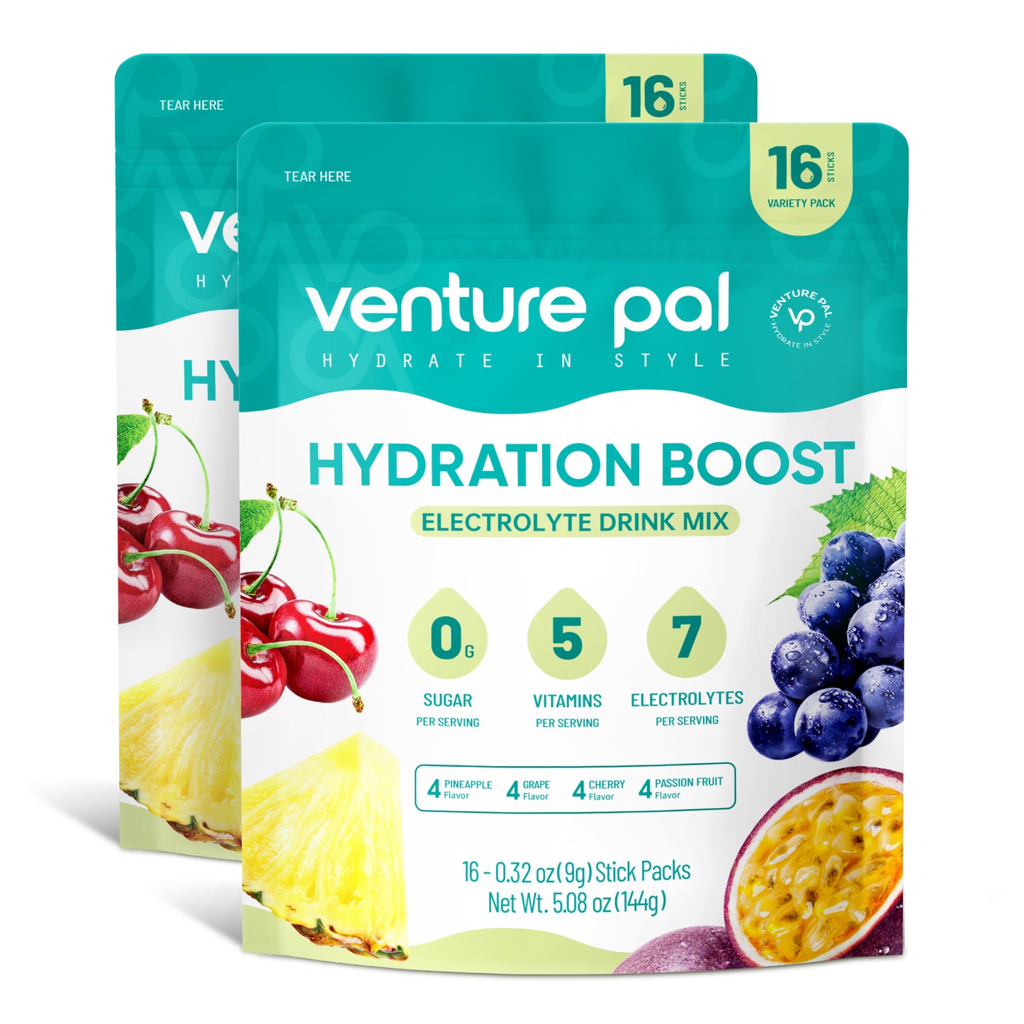 Venture Pal Sugar Free Electrolyte Powder Packets - Tropical Variety Pack - 16 Sticks