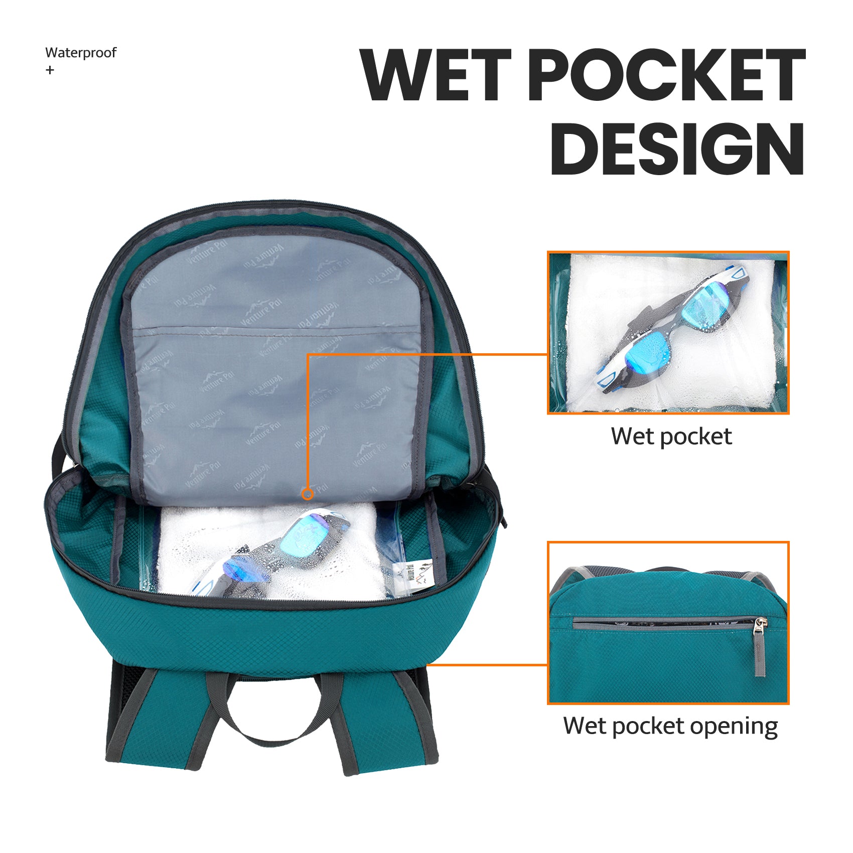 Venture Pal Green 40L Nylon Backpack with Wet Pocket and Multi Compartment