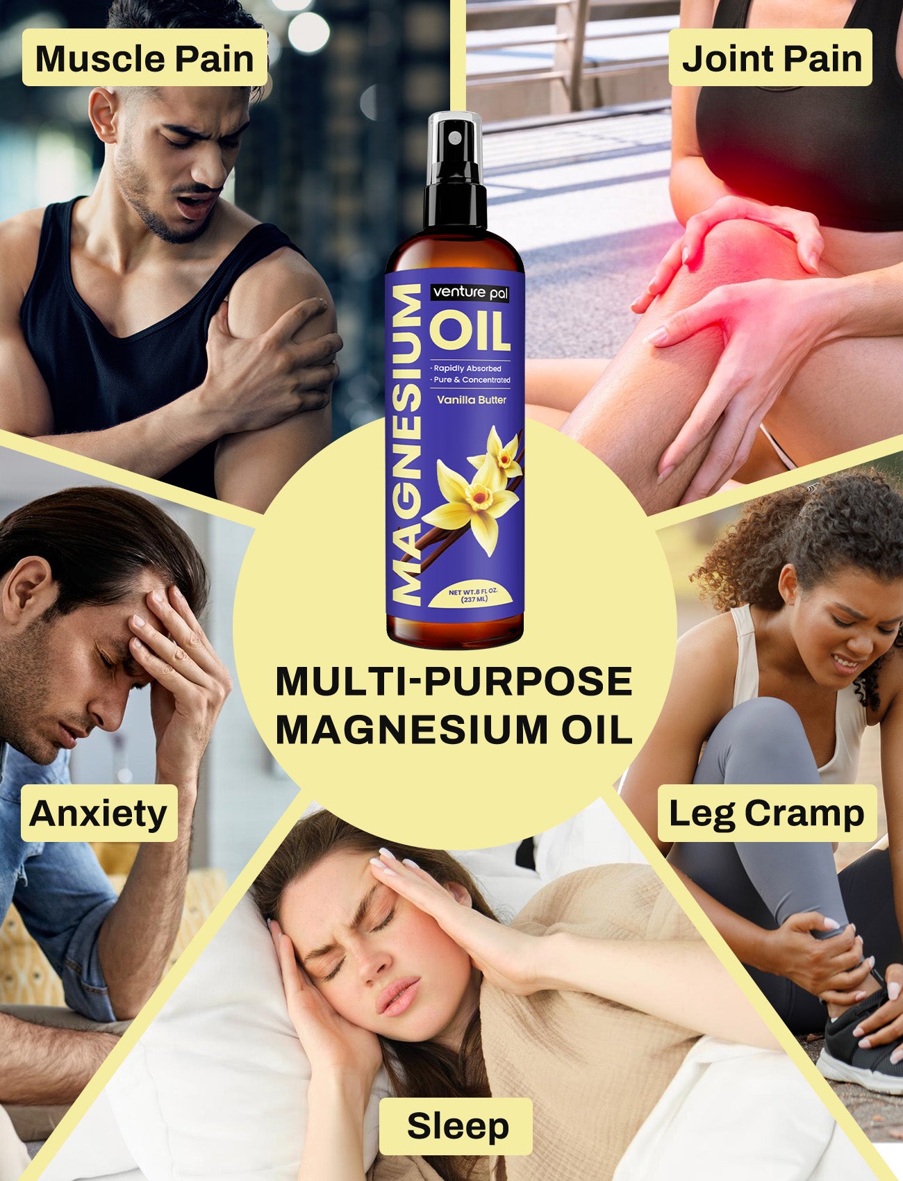 Venture Pal 100% Pure Magnesium Oil Spray - Vanilla Butter - Big 8 oz