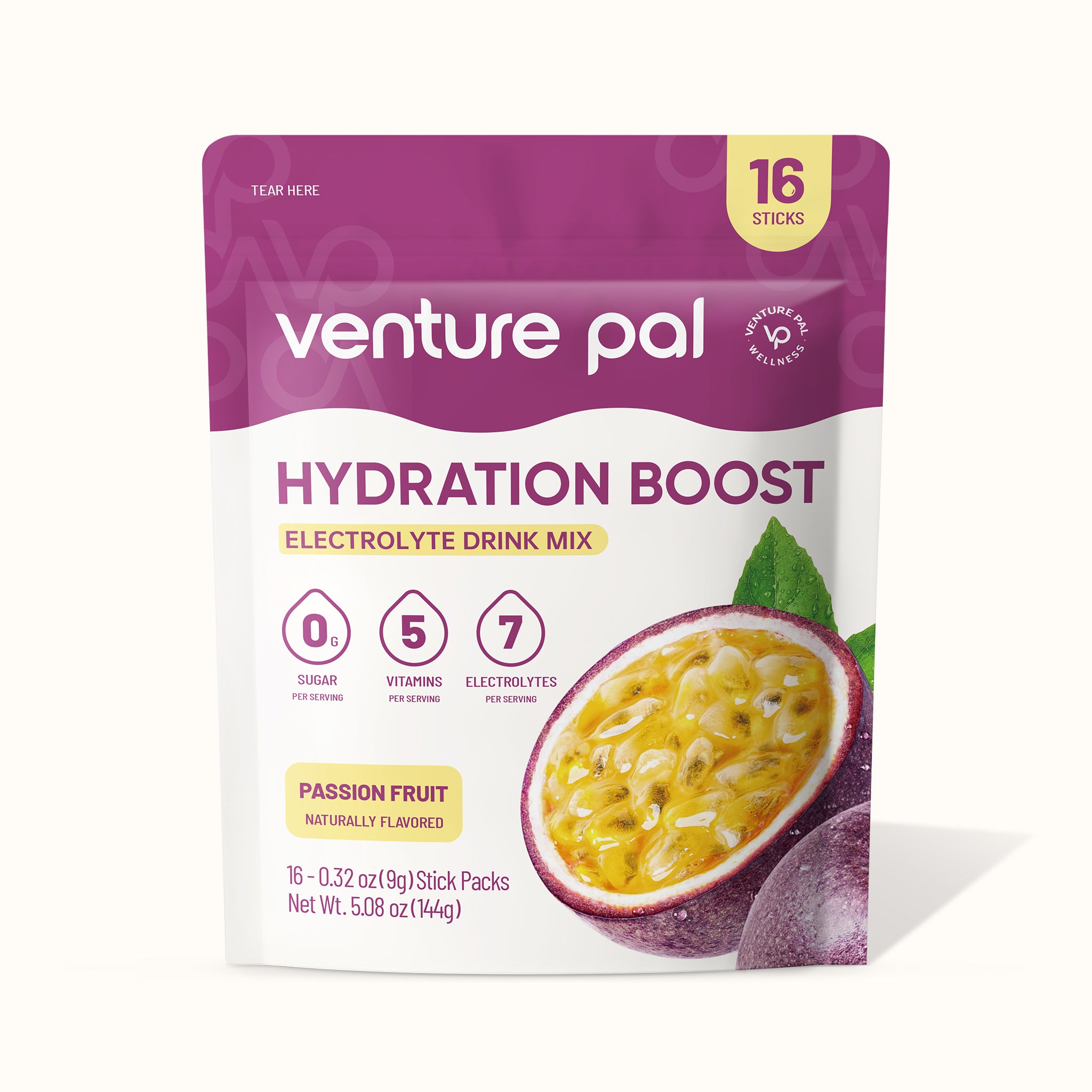 Sugar Free Electrolyte Powder Packets - Passion Fruit Flavor - 16 Sticks