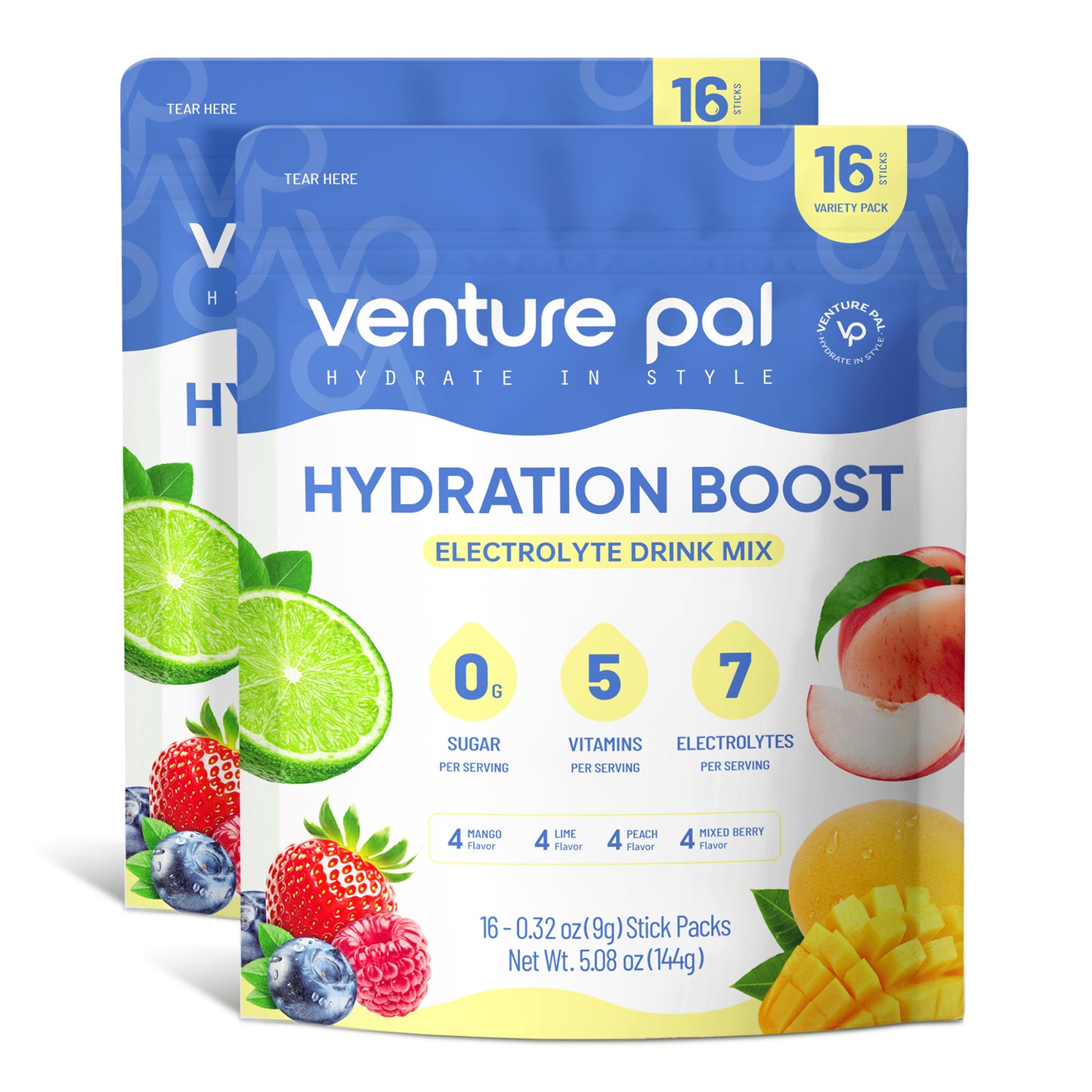 Venture Pal Sugar Free Electrolyte Powder Packets - Exotic Variety Pack - 16 Sticks