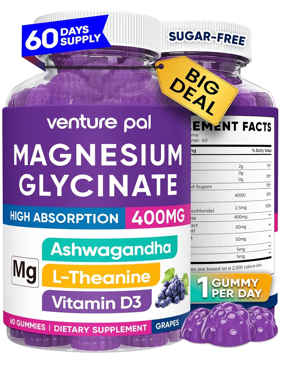 Venture Pal 60 Day Supply Magnesium Glycinate Gummies - Grape