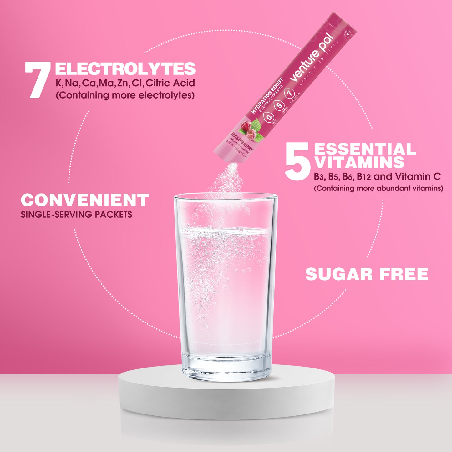 Venture Pal Sugar Free Electrolyte Powder Packets - Raspberry Flavor - 16 Sticks